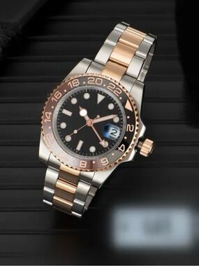 Two-Tone Rose Gold and Silver Men's Watch - Black Dial